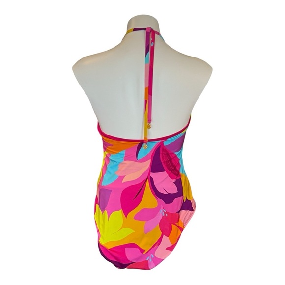TRINA TURK Lilleth Halter Plunge Multicolor One Piece Swimsuit Size 12 NEW - Picture 5 of 9